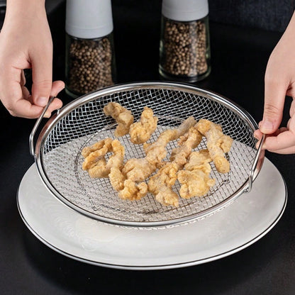 Stainless Steel Mesh Strainer Basket with Barbecue Tongs Multi-Functional Filter Drain Tray for Fried Foods Desserts Vegetables