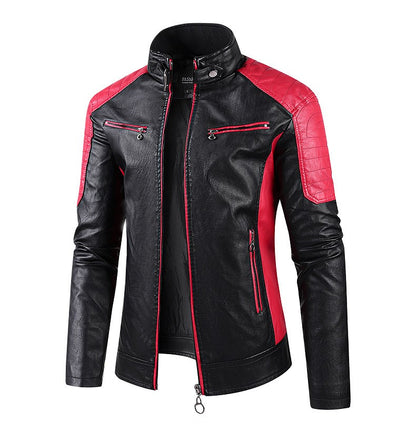 2025 New Color Blocked Stand Up Collar PU Leather Motorcycle Bike Jackets for Men,multi-color Spring Autumn  Thin Casual PU Coat