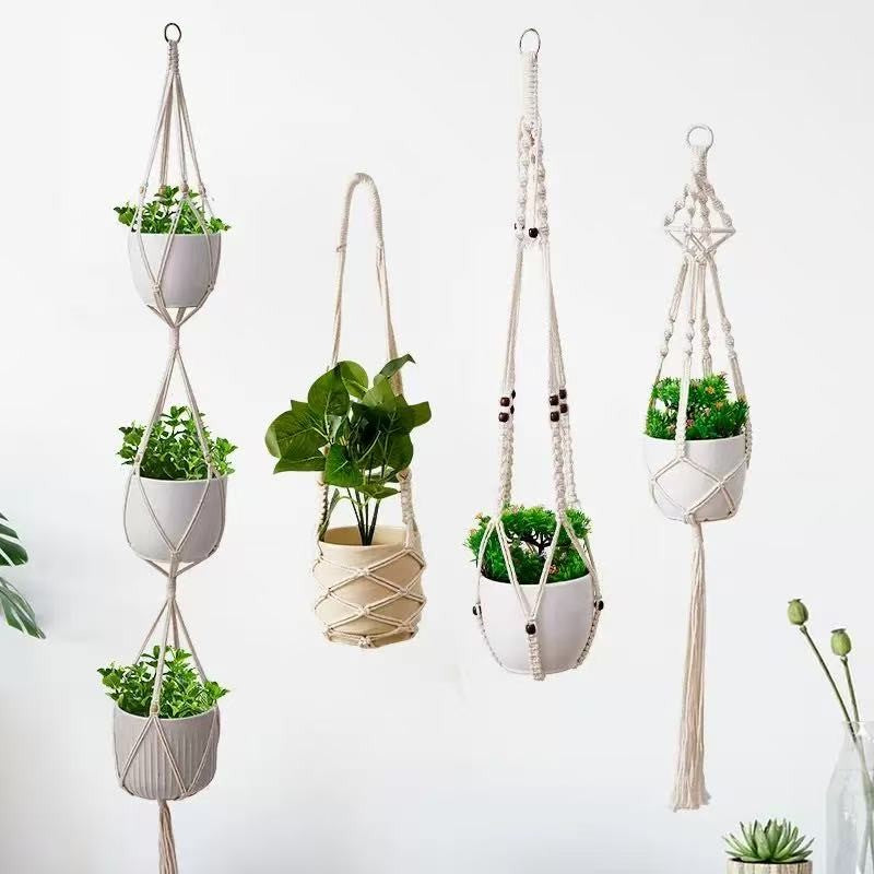 Hanging Plant Handmade Macrame Plant Hanger Flower Pot Planter Hanger Wall Decor Courtyard Garden Hanging Planter Hanging Basket