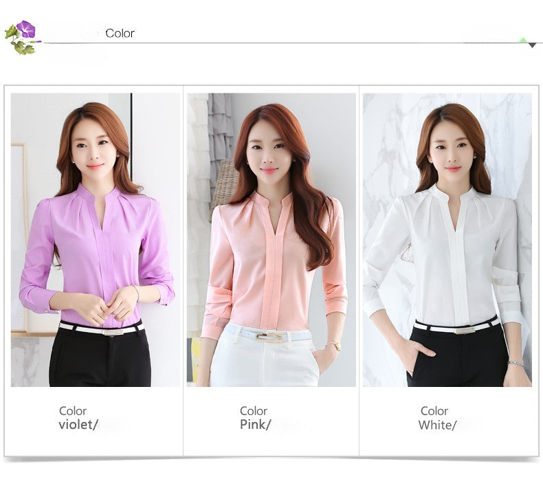 Chiffon Blouse Women Korean Fashion Women Clothing White Shirt  Long Sleeve Blouses V-neck Womens Tops Basic Shirts and Blouses
