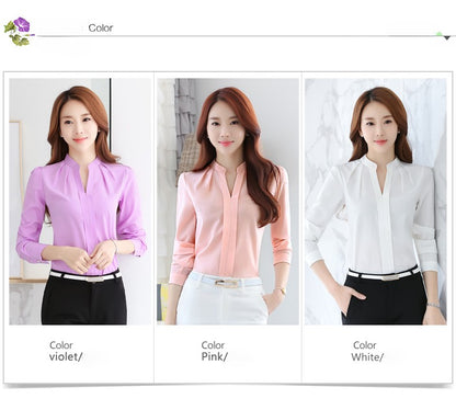 Chiffon Blouse Women Korean Fashion Women Clothing White Shirt  Long Sleeve Blouses V-neck Womens Tops Basic Shirts and Blouses