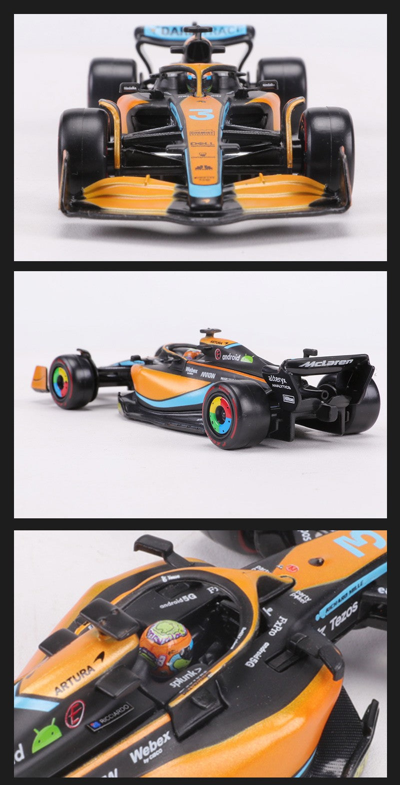 Burago 1:43 2022 McLaren MCL36 F1 Carro de Corrida N.º 3 N.º 4 Modelo de Carro em Liga