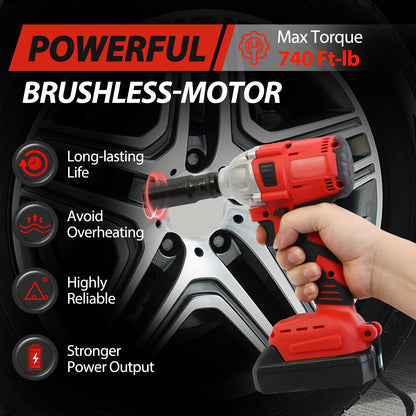 Chave de Impacto Sem Fio 1000 N.m (740 ft-lbs) Brushless Elétrica de Alto Torque com Baterias de 1500 mAh 20 V Carregador Rápido para Carro e Caminhão
