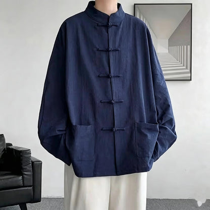 Chinese Traditional Clothes Improved Hanfu Cotton Qipao Top Autumn Spring Casual Outwear Male Big Size Shirt Kungfu Jackets