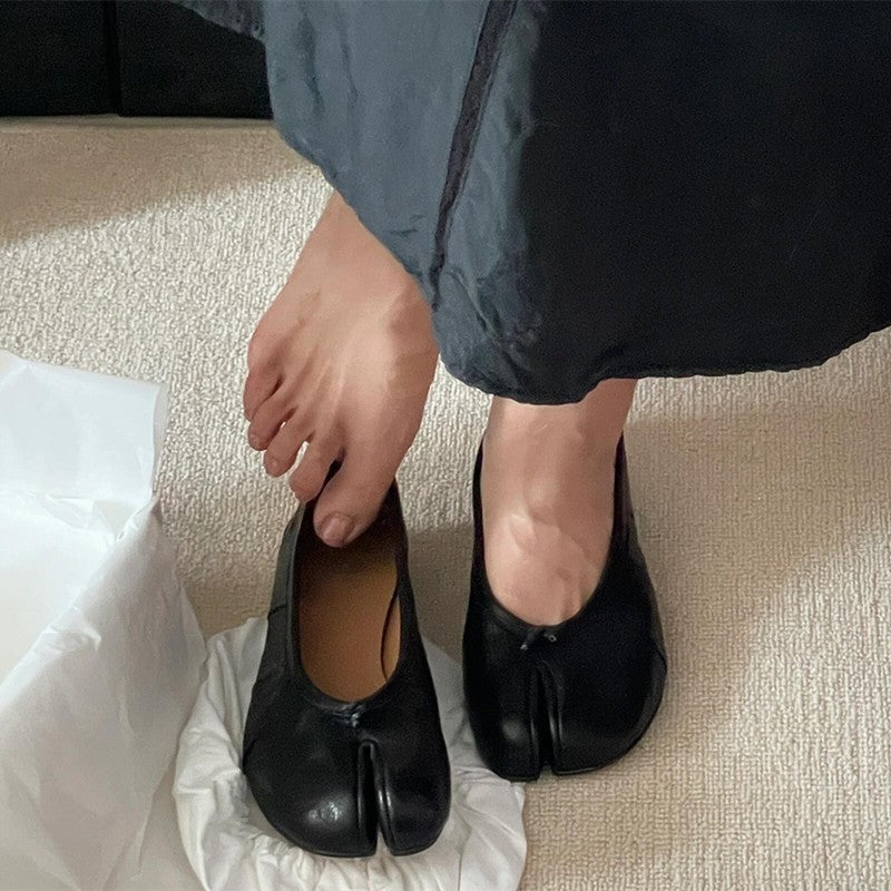 Fashion Soft Leather Split Toe Women Tabi Ballet Flats Spring Autumn Comfortable Walking Lazy Loafers Casual Girls Dance Shoes