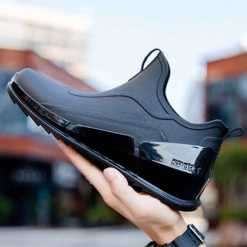 Ankle Rain Boots Men's Motorcycle Waterproof Shoes Outdoor Rain Boots Fishing Non-slip Rubber Shoes Thick Soled Water Shoes