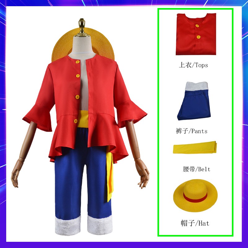 Anime Piece Pirate Luffy Cosplay Costumes Monkey D Sun God Two Years Later Cos Adult Kids Carnival Party Red Top Pants Suits Hat