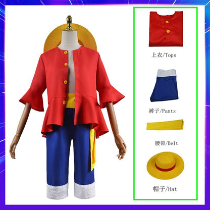 Anime Piece Pirate Luffy Cosplay Costumes Monkey D Sun God Two Years Later Cos Adult Kids Carnival Party Red Top Pants Suits Hat