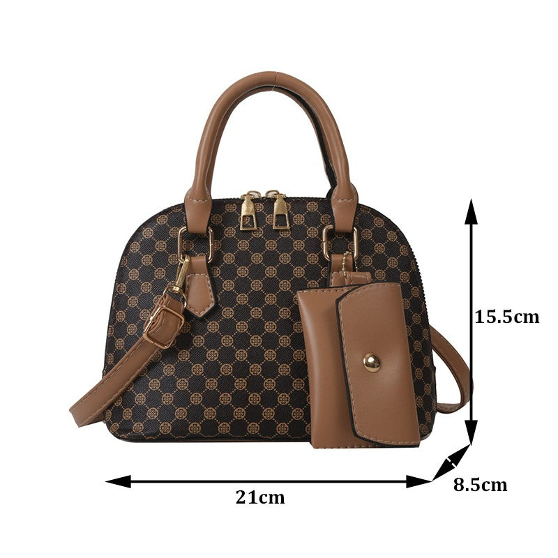 Luxury Shell Fashion Women's Handbag Simple Shoulder Bag Plaid Print Crossbody Bag with Mini Purse