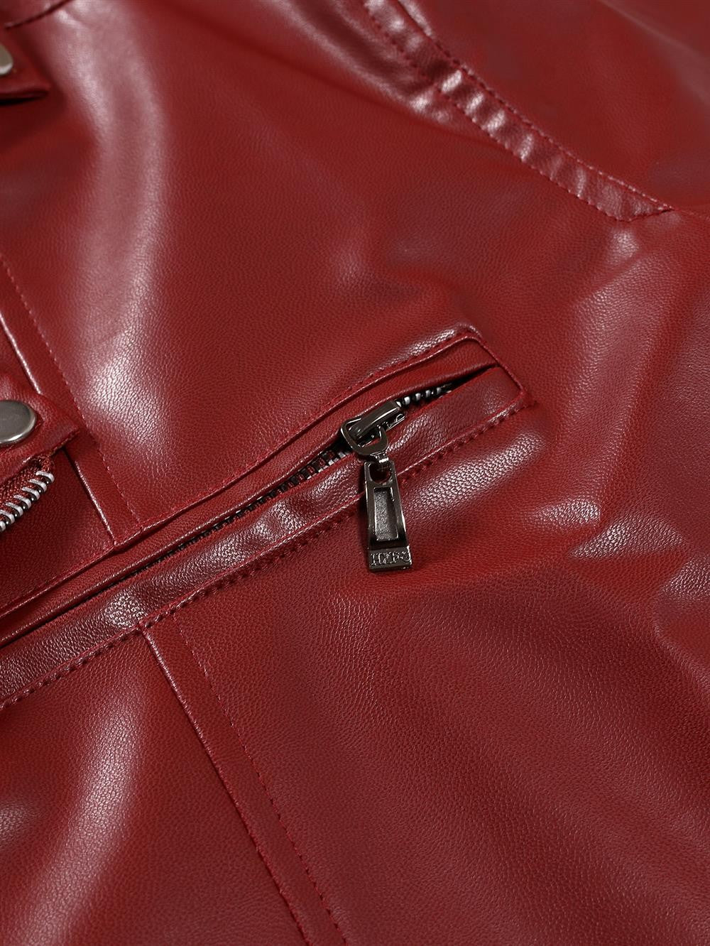 Men's Motorcycle PU Leather Jacket Fashionable Solid Color Slim Fit Zipper Long Sleeved Lapel Leather Jacket Men's Clothing