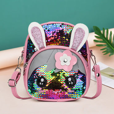 Sequin Rabbit Backpack for Girls Kids Preschool Elementary Bookbag for Elementary Toddler Rabbit Shaped School Supplies W/ Ears