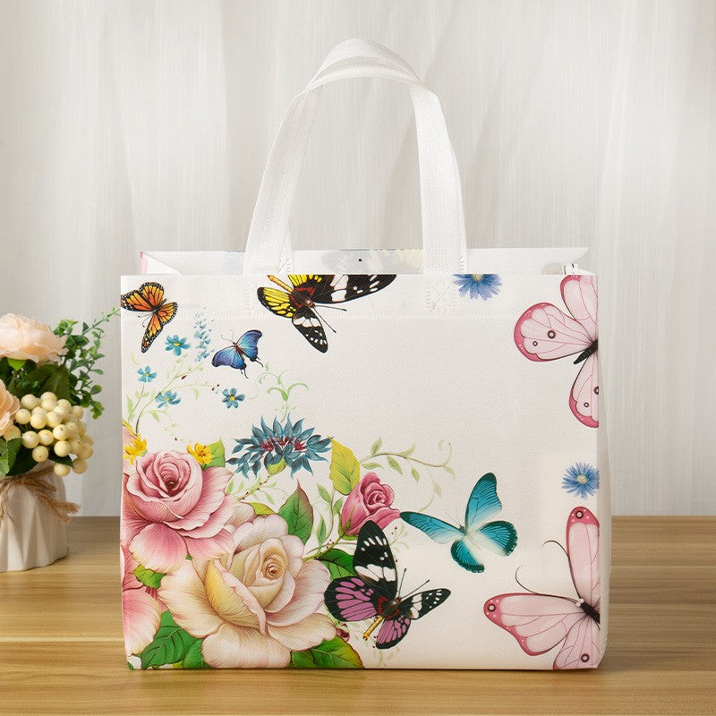Reusable Non-Woven Fabric Shopping Bag Butterfly Printing Eco Bag Foldable Large Capacity Travel Storage Tote Shopper Bag