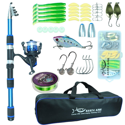 Vara de Pesca Telescópica de Fibra de Carbono de 1,8 m e 2,1 m, Conjunto de Vara e Carretilha com Linha e Isca, Carretilha de Spinning 5.2:1BB para Água Salgada e Doce