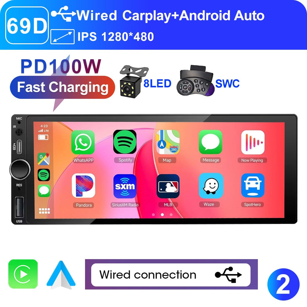 LEHX 1din 6.9 IPS Touch Screen Carplay Android Auto Mirror Link Car Radio Multimedia 1 din Car Stereo MP3 MP5 Player FM Headunit