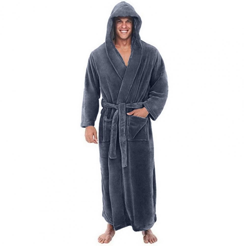 Men Hooded Bathrobe Kimono Soft Fluffy Water Absorbent  Hooded Fleece Bathrobe Shower Wrap Extra Large Bathrobe Sleepwear Lounge