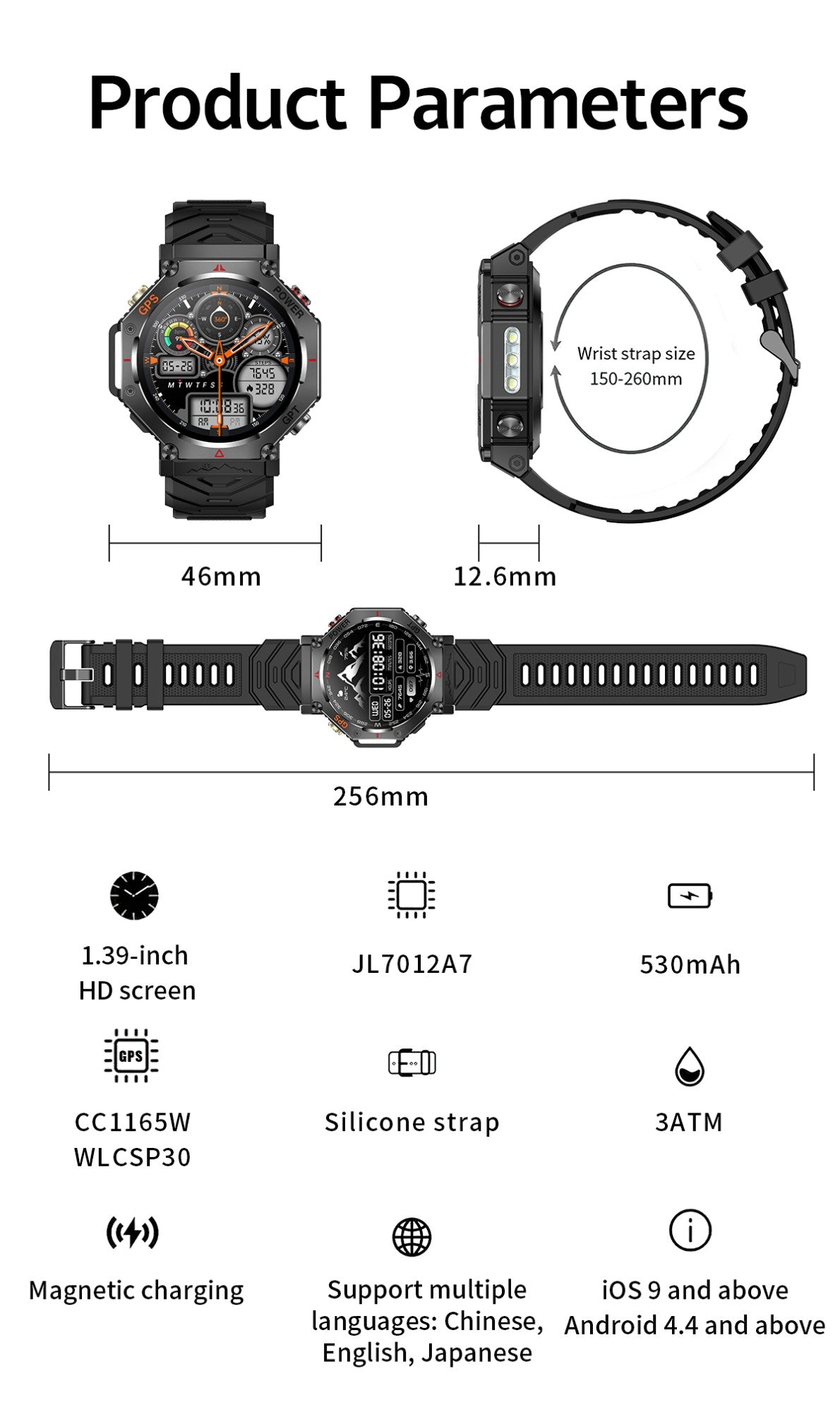 2025 Novo Smartwatch T-Rex 3 Ultra GPS Masculino 10ATM IP68 À Prova D'água GNSS de Banda Dupla Integrado Bússola Smartwatch Esportivo Militar