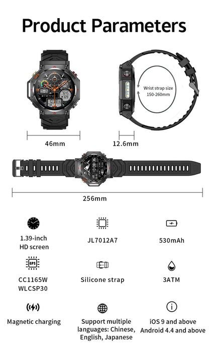 2025 Novo Smartwatch T-Rex 3 Ultra GPS Masculino 10ATM IP68 À Prova D'água GNSS de Banda Dupla Integrado Bússola Smartwatch Esportivo Militar