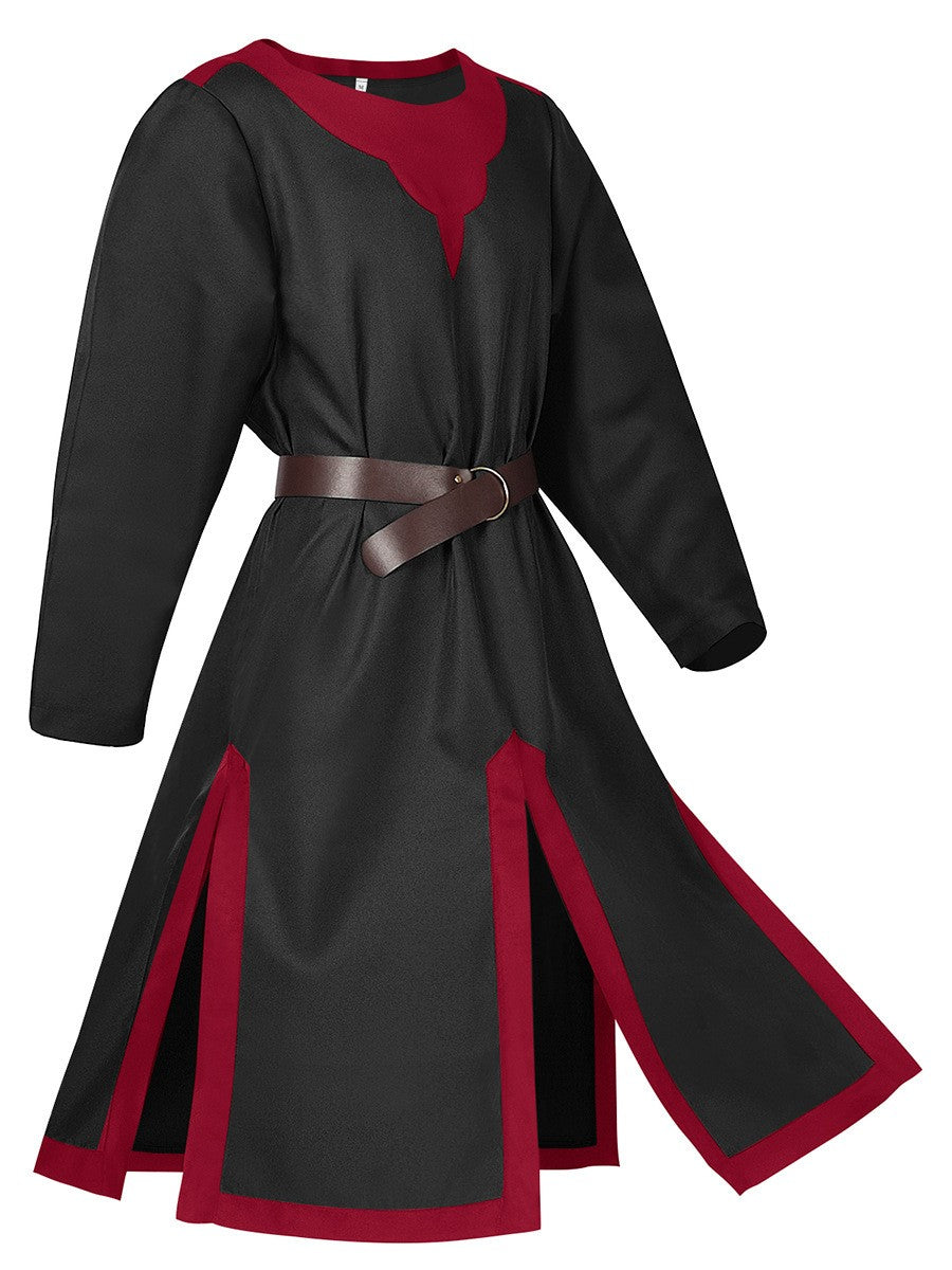 2025 Euro-Usa Fashion Halloween Steampunk Vintage Costume for Men & Women,Unisex Medieval Split Patchwork Robe Jacket with Belt