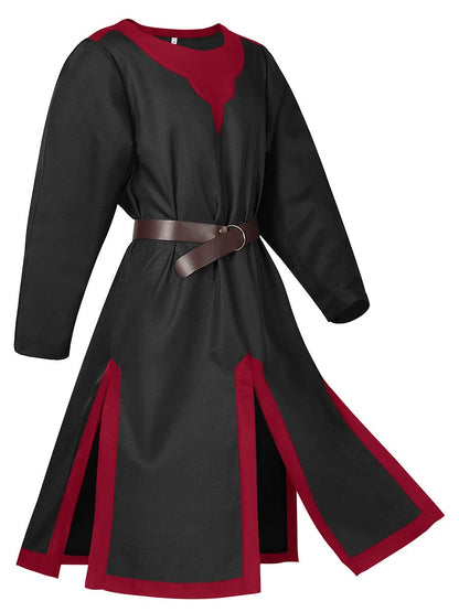 2025 Euro-Usa Fashion Halloween Steampunk Vintage Costume for Men & Women,Unisex Medieval Split Patchwork Robe Jacket with Belt
