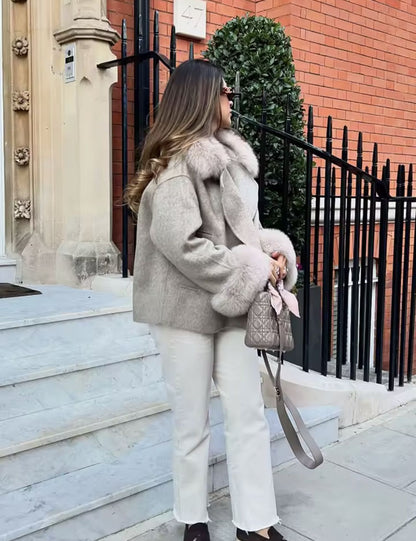 UCXQ Fashion Loose Warm Coat Women's Turn Down Collar Long Sleeve Covered Button Cardigan Coats 2025 Autumn Winter New 23Z4030