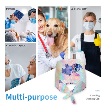Custom Retro Cartoon Cleaning Working Cap Comfortable  Stitch Ohana Scrub Cap Surgicals Hat Nurse Scrubs Hat For Dentist