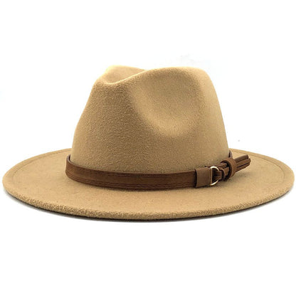 New Women Men Wool Fedora Hat With Leather Ribbon Gentleman Elegant Lady Winter Autumn Wide Brim Jazz Church Panama Sombrero Cap