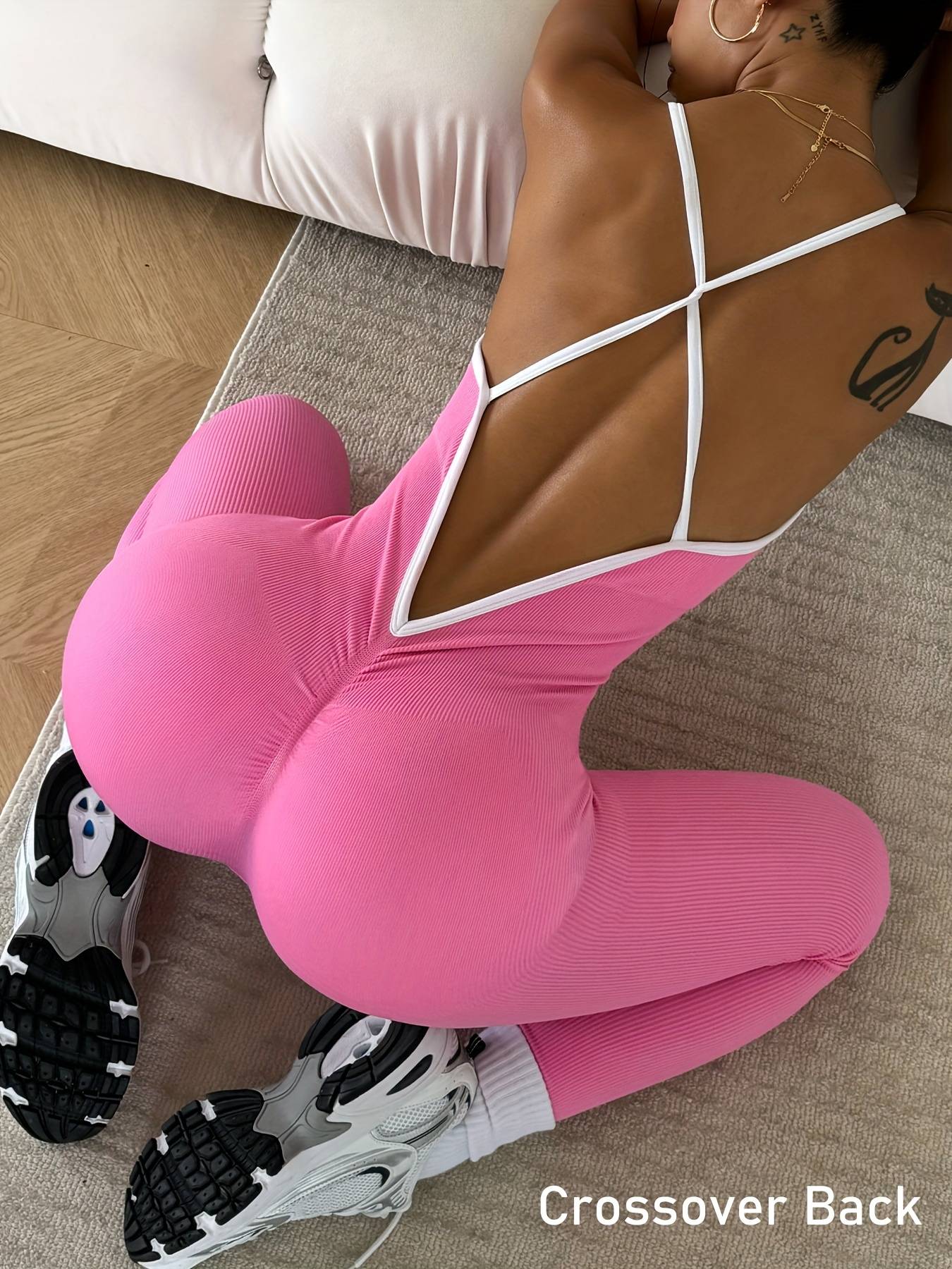 CZGUKE  Girls Pink Sports Jumpsuit Running One Piece Bodysuit Workout Rompers Women Overalls Sportswear Gym Fitness Yoga Suit