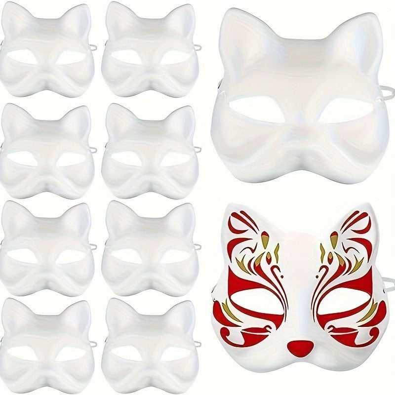 1-10pcs Japanese Mask Paper Blank Mask Halloween Cosplay Cat DIY Paintable Half Face Mask Animal Costume Party Decor Craft Prop