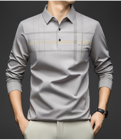 BROWON Polo T Shirt for Man 2025 Formal Business Slim Long Sleeve Tshirt Men Casual Loose Stripe Shirt for Man Designer Clothes