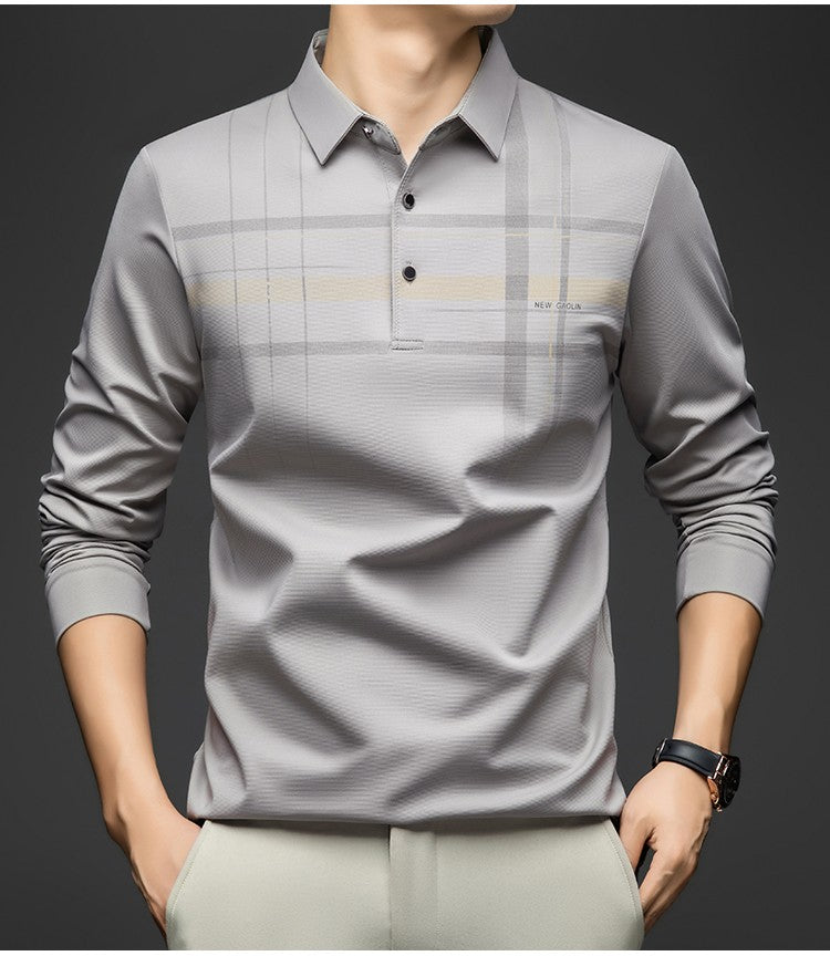 BROWON Polo T Shirt for Man 2025 Formal Business Slim Long Sleeve Tshirt Men Casual Loose Stripe Shirt for Man Designer Clothes