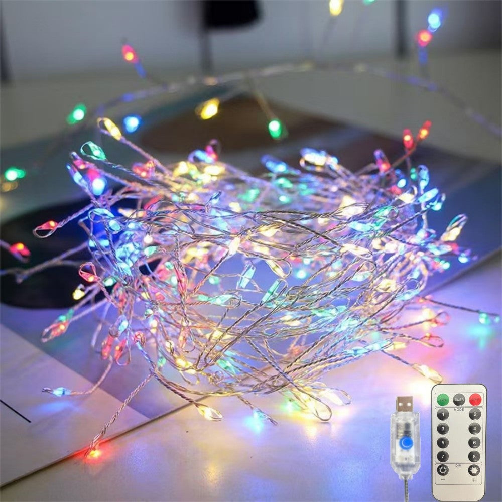 1PC 3/6/9/12M USB Power LED Firecracker String Fairy Lights Remote Control 8 Modes for Wedding Party Garden Bedroom Christmas