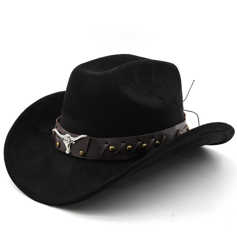 Ox Head Suede Western Cowboy Hats  Man Cowgirl Top Hats for Party Vintage Garden Hat  Cowboy Accessories Woman  Cosplay Hat
