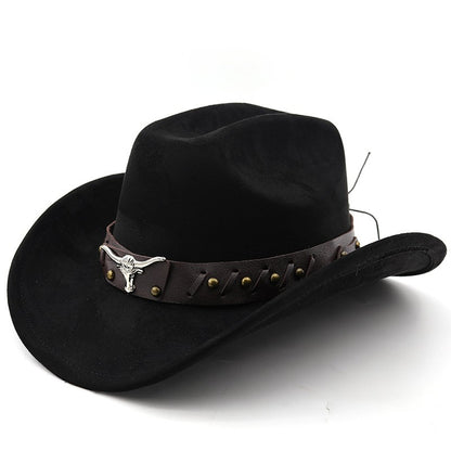 Ox Head Suede Western Cowboy Hats  Man Cowgirl Top Hats for Party Vintage Garden Hat  Cowboy Accessories Woman  Cosplay Hat
