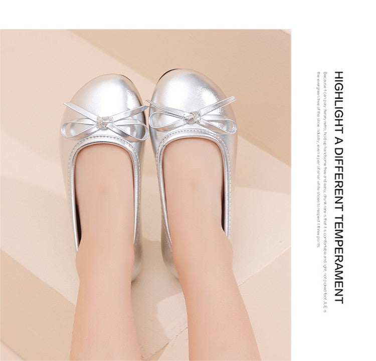 Elegant Girls Shoes Metal Colored Princess Casual Flats Soft Mary Jane Shoe Children Gold Silver Classic Ballet Flats Shoe 26-37