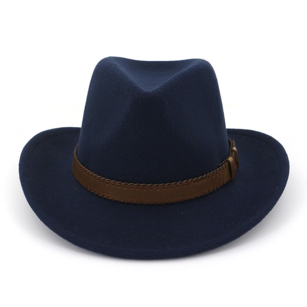 QBHAT Wide Brim Wool Felt Cowboy Fedora Hats with Dark Brown Leather Band Women Men Classic Party Formal Cap Hat Wholesale