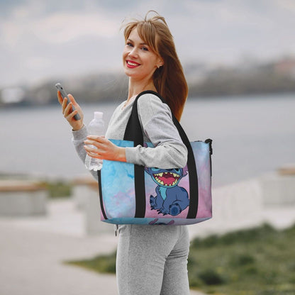 Custom Large SLilo And Stitch Cartoon Tote Bag Women Anime Shopping Shoulder Beach Gym Travel Bag