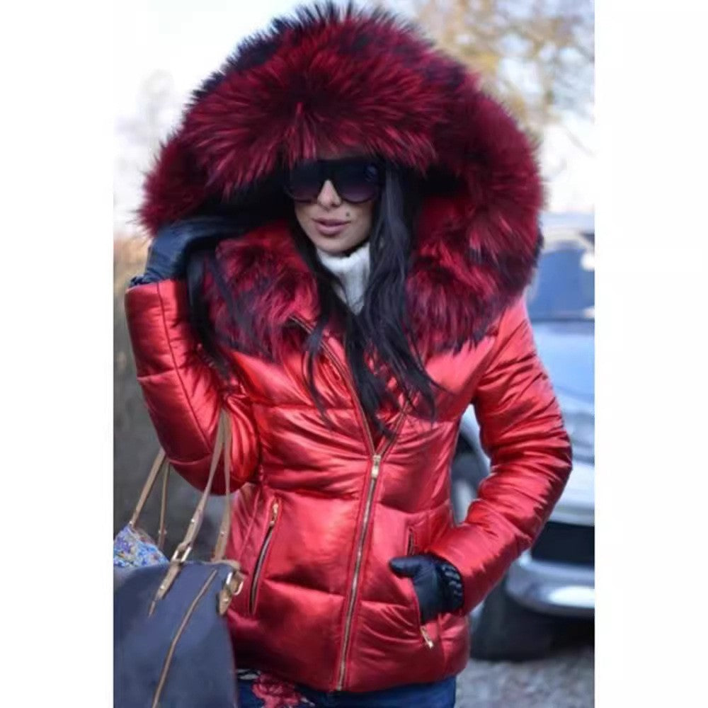 Women’s Short Coat with Fur Collar Winter Warm Quilted Jacket Outerwear