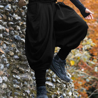 INCERUN Men Pants Solid Color Drawstring Joggers Casual Male Harem Pants Streetwear Loose Fashion Leisure Trousers Men S-5XL