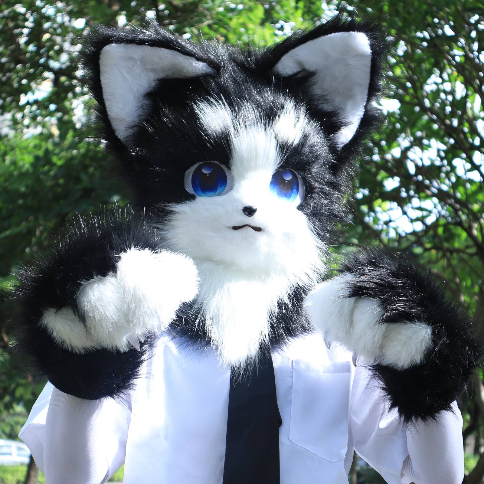 Animal Furry Fursuit Head Mask Plush Cat Fox Mask Costume Props for Halloween Cosplay Party