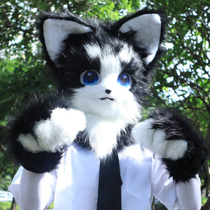 Animal Furry Fursuit Head Mask Plush Cat Fox Mask Costume Props for Halloween Cosplay Party