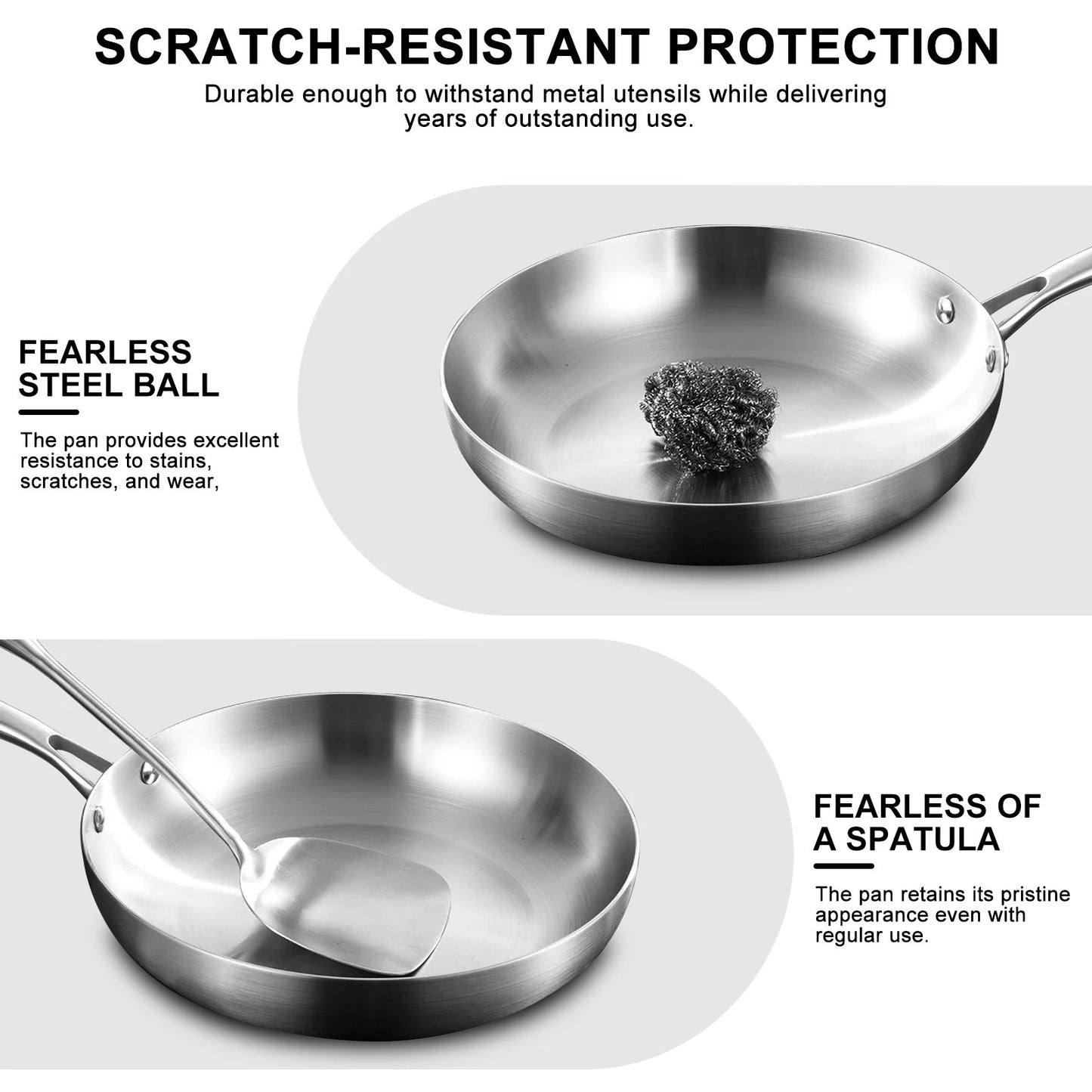 Frigideira de Aço Inoxidável 304 Antiaderente Panela para Bife Panela sem Revestimento Utensílios de Cozinha para Fogão a Gás e Cooktop de Indução