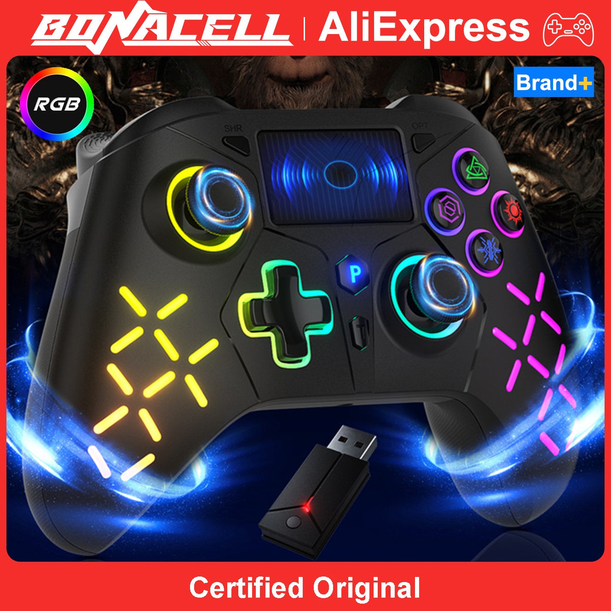 Controller for PS5/PS4/PS3/Steam/PC RGB Wireless Control Joystick Hall Linear Trigger Gamepad Turbo Dual Vibration Game Remote