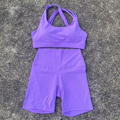 Yoga Fitness Suit Shorts Set Gym Sports Set Women Clothes 2 Piece Sports Bra Top High Waist Short Legging Running Tracksuit