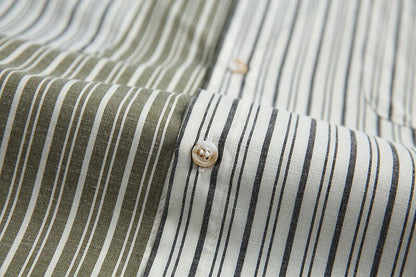 Stripe Splice Shirt Men Japnese Streetwear Fashion Loose Casual Long Sleeve Shirts Cityboy Oversize Cargo Shirts Blouses