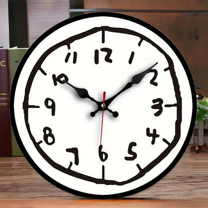 Creative Hand Drawing Wooden Silent Hanging Wall Clock, For Living Room, Office, Study Room, Bedroom, Home Decoration