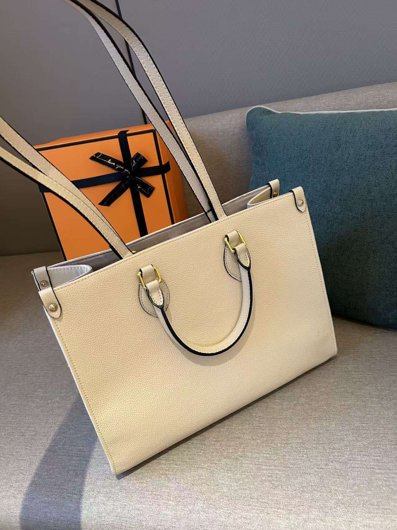 2025 Luxury Shoulder Bag with Original Logo Women's Soft Leather Tote Bags Fashion Designer Brand Handbags Adjustable Strap