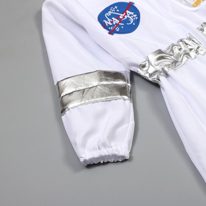Kids Astronaut Suit Space Costume Halloween Cosplay Party Outfit for Boys Girls School Performance Wear with Hat and Gloves