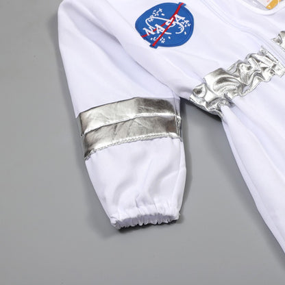 Kids Astronaut Suit Space Costume Halloween Cosplay Party Outfit for Boys Girls School Performance Wear with Hat and Gloves