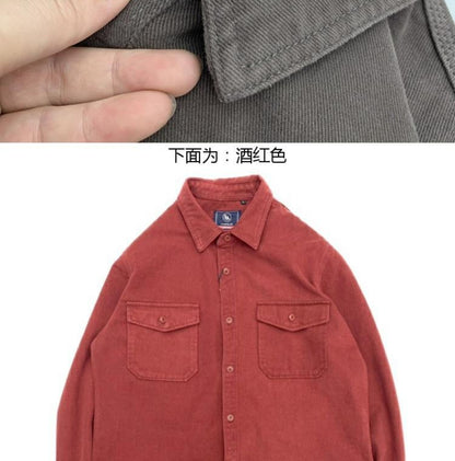 May Khaki heavy cargo double-pocket shirt men's cotton wash wool long-sleeved Japanese vintage loose coat