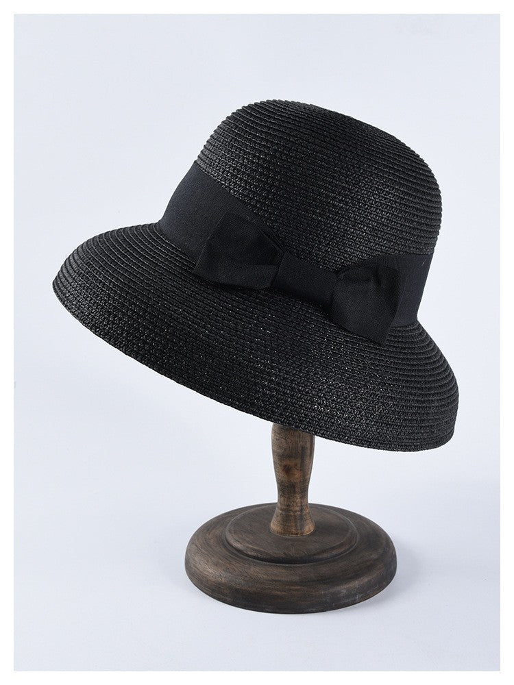USPOP Novas chapéus de sol femininos moda laço chapéu de palha casual verão aba larga chapéu de praia feminino chapéu de verão
